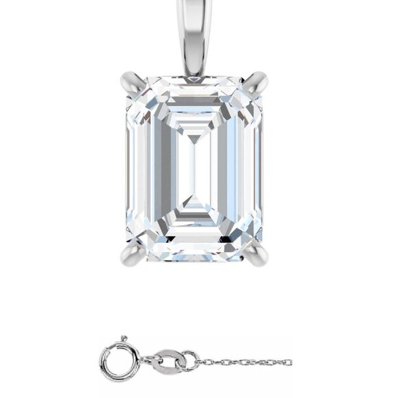 Emerald Natural Diamond Pendant 14K Gold (0.72 Ct G Vvs1) Gia C54200010 - Picture 1 of 7